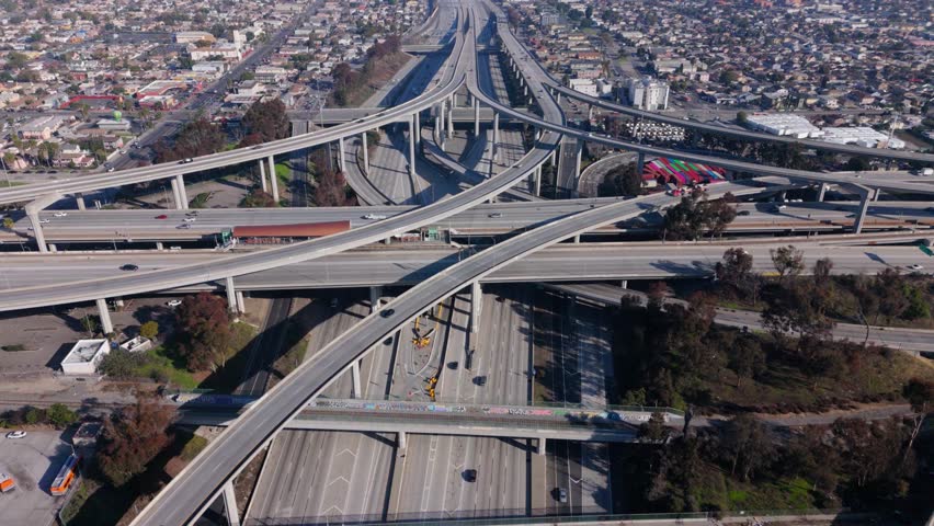 Aerial Drone View of Judge Harry Pregerson Interchange, Los Angeles, 12 February 2025