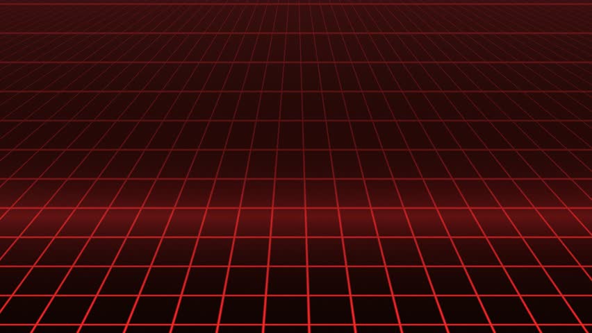A red grid pattern on a black background animates towards the viewer