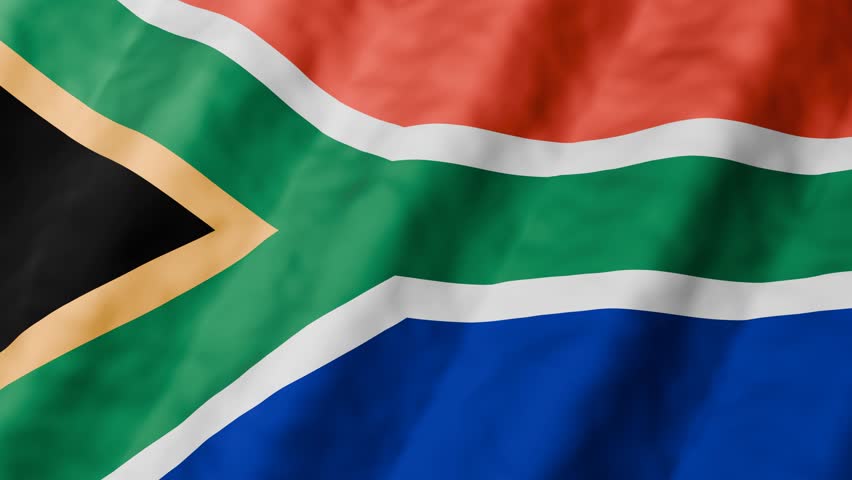 3D animation of South Africa national flag waving in seamless loop. Symbol of democracy, unity, and independence, featuring iconic Y-shaped design and vibrant national colors