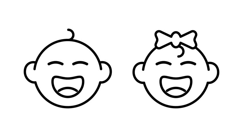 Baby icon happy smiling baby face line icon animation on on white background, baby laugh icon