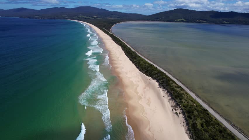 Neck Reserve And Scenic Beach On Bruny Island In Tasmania, Australia - Drone Shot