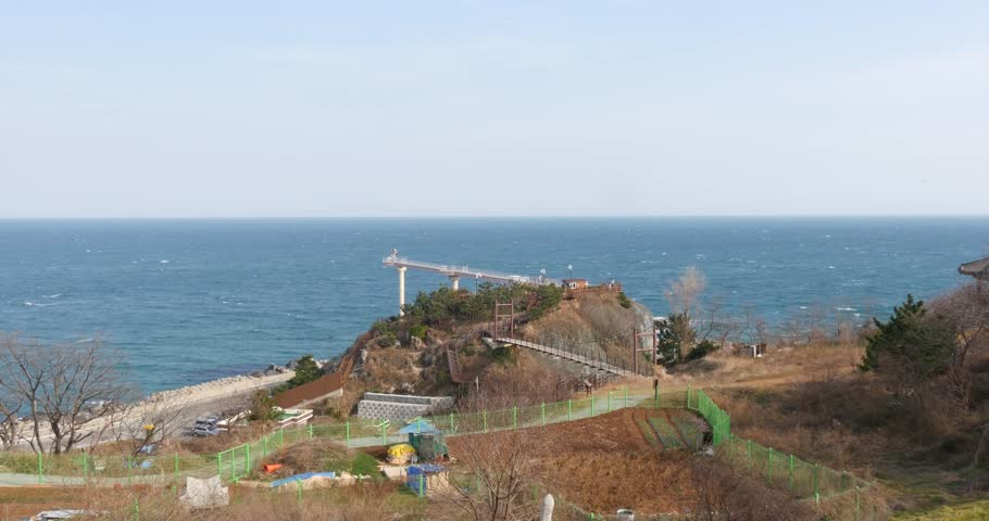 Unique building structure floating on the blue ocean