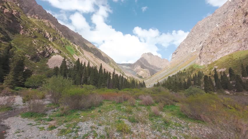 FPV skim across Ala Kul’s frozen water, rocky slopes and jagged ridges framing the isolated lake.