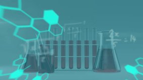 Animation of data processing and chemical formula over beakers with liquid. global science, data processing and digital interface concept digitally generated video. - Powered by Shutterstock - Get 15% off with code: PIKWIZARD15
