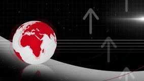 Animation of red globe and arrows over global network with graphs and charts processing data. Global communication, business, data, network and digital interface concept digitally generated video. - Powered by Shutterstock - Get 15% off with code: PIKWIZARD15