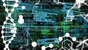 A white computer coding against a green screen. The coding is in the form of a dna structure, network of connections, and data processing. Medical research and science technology. - Powered by Shutterstock - Get 15% off with code: PIKWIZARD15