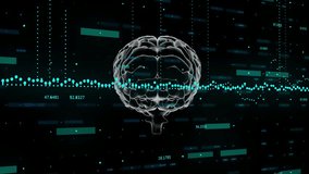 3D brain hologram floating in dark digital interface, showing teal data points and candlestick bars. Futuristic, technology, analytics, data visualization, virtual, innovation, digital - Powered by Shutterstock - Get 15% off with code: PIKWIZARD15