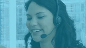 Animation of network of connections over businesswoman using phone headset. Global business, computing and digital interface concept digitally generated video. - Powered by Shutterstock - Get 15% off with code: PIKWIZARD15