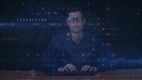 Animation of cyber security data processing over caucasian male hacker using computer. Cyber security and business technology concept - Powered by Shutterstock - Get 15% off with code: PIKWIZARD15