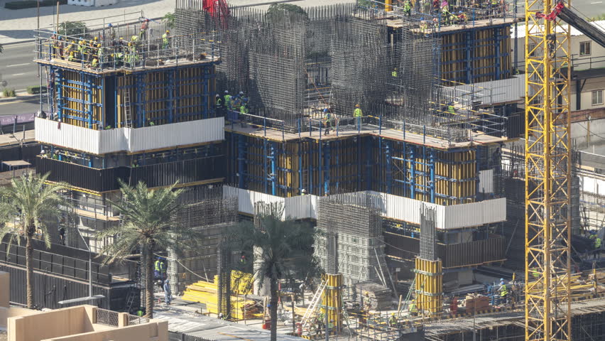 closeup timelapse of construction of a new skyscaper in dubai 