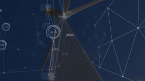 Animation of connections and data over wind turbine. Global energy, electricity, renewable resources and eco power concept digitally generated video. - Powered by Shutterstock - Get 15% off with code: PIKWIZARD15