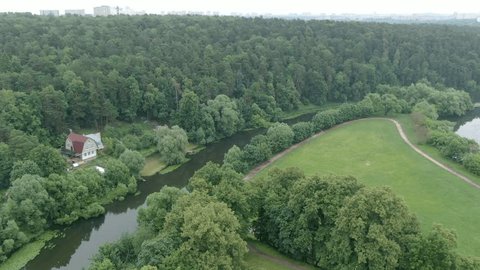 Drone Descending over River Podolsk