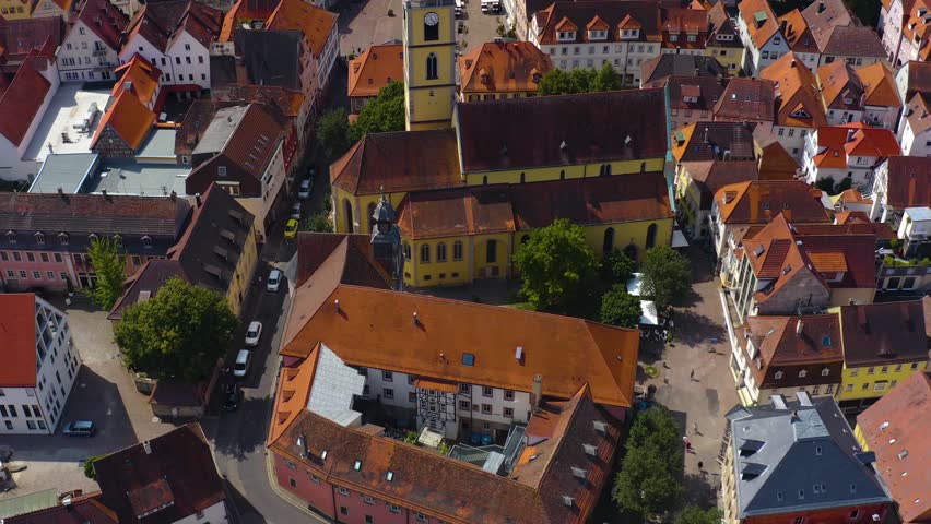 Aerial panorama view from the old town in the city Bad Mergentheim ona sunny spring day.