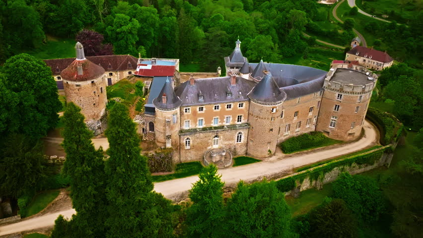 Aerial view of Castle of Chastellux. France, Burgundy
