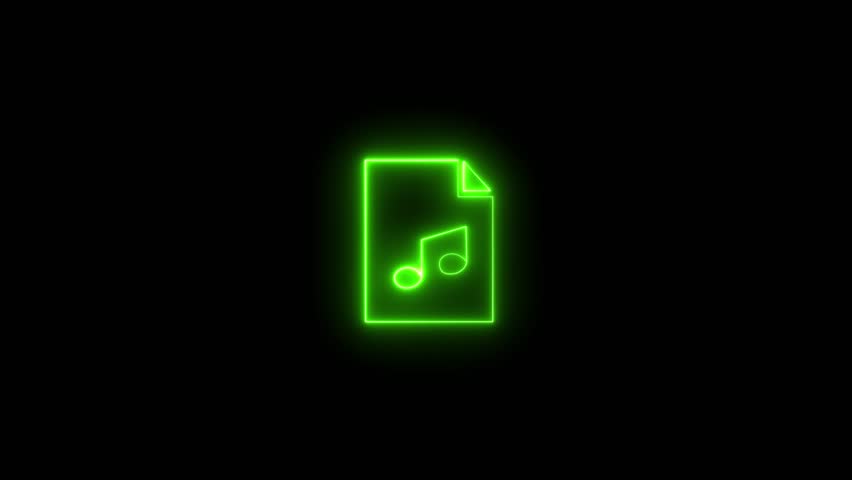 Glowing blue neon folder icon with musical note. Neon music folder icon animation.