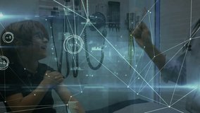 Animation of network of connections over dna strand and data processing on blue background. Global connections technology and digital interface concept digitally generated video. - Powered by Shutterstock - Get 15% off with code: PIKWIZARD15