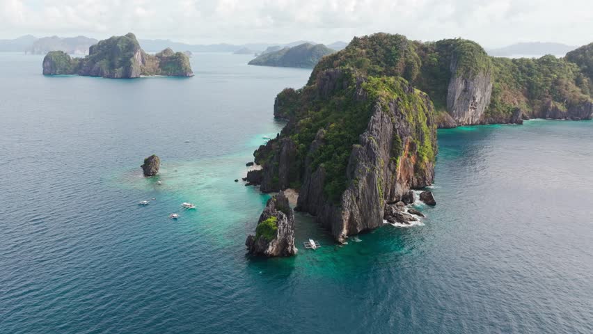 Aerial view of Shimizu Island El Nido Palawan Philippines surrounded by sea