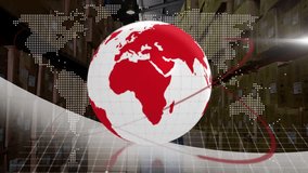 digital globe activating in warehouse area, rotating with red orbit trail showing supply chain data. Technology, data, logistics, innovation, connectivity, global, industrial - Powered by Shutterstock - Get 15% off with code: PIKWIZARD15