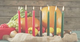scene staying static, green binary digits drifting over Kinara candles, showing digital overlay. Ceramics, celebration, cultural, tradition, digital art, rustic, ambient - Powered by Shutterstock - Get 15% off with code: PIKWIZARD15