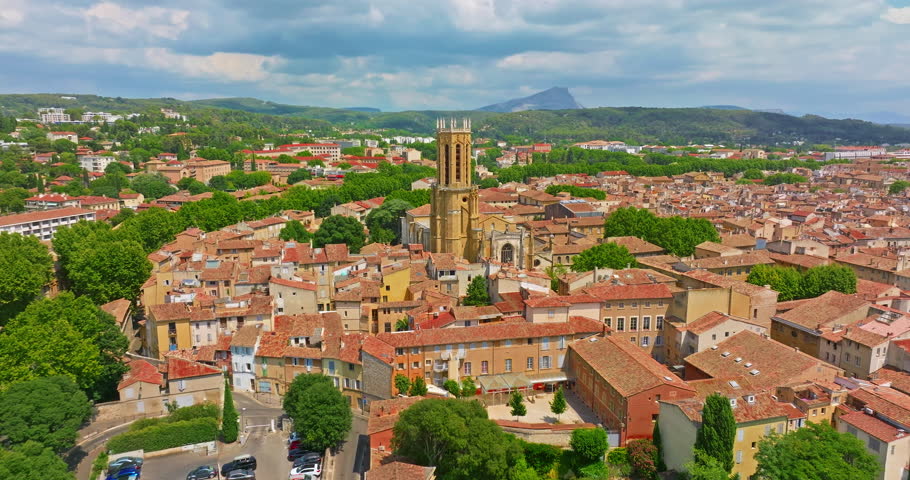 Aerial view old town of Aix-en-Provence in the Provence, south France.