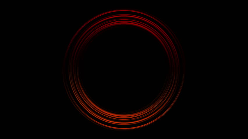 Abstract circular light rings creating glowing red-orange concentric shapes on black background, digital graphic art, modern design concept	