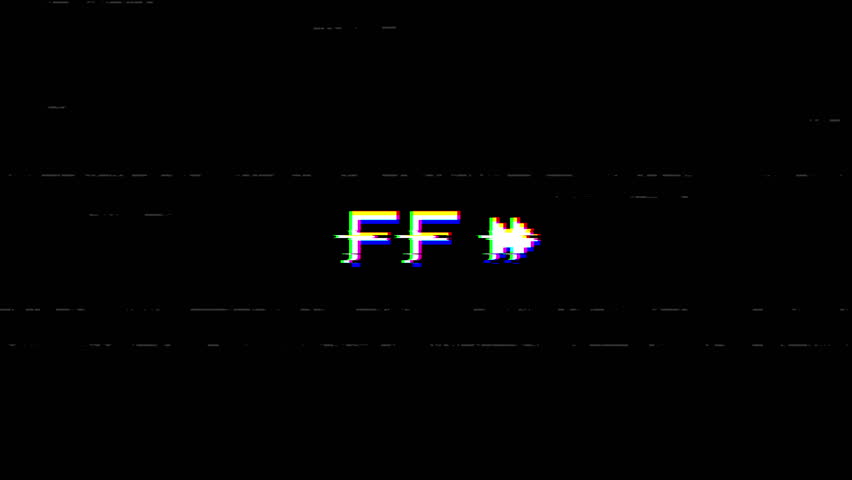 VHS tape fast forward animation with pixel glitch effect showing digital distortion