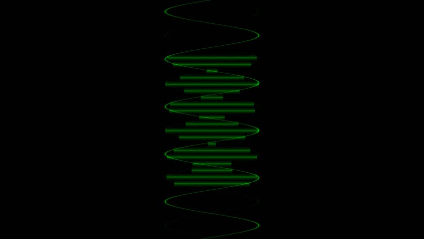 A dark scene showcases a bright green spiral of light twisting upward in a vertical coil with smooth motion and a moody ambience