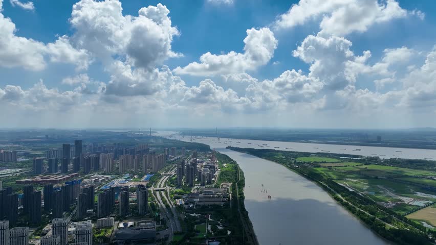 Yangtze River Geographic Landmark Scenic Aerial 4K Aerial