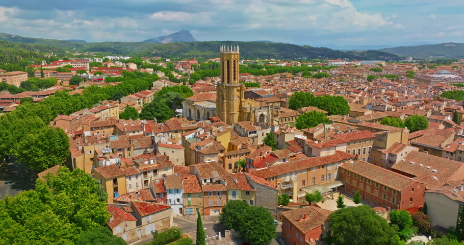 Aerial view old town of Aix-en-Provence in the Provence, south France.