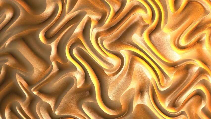 Dynamic abstract liquid texture with rich golden and warm brown tones, featuring smooth flowing waves creating a luxurious and elegant shimmering light effect, perfect for modern backgrounds.