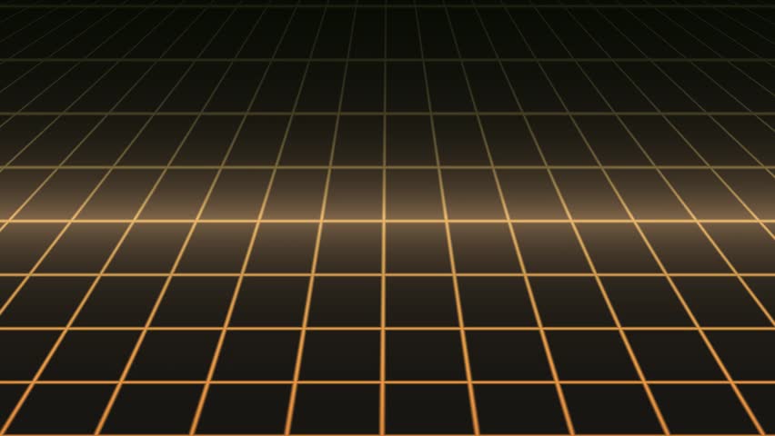 Abstract dark grid pattern with illuminated golden lines extending into perspective, perfect for modern tech backgrounds, virtual reality, or data visualization projects