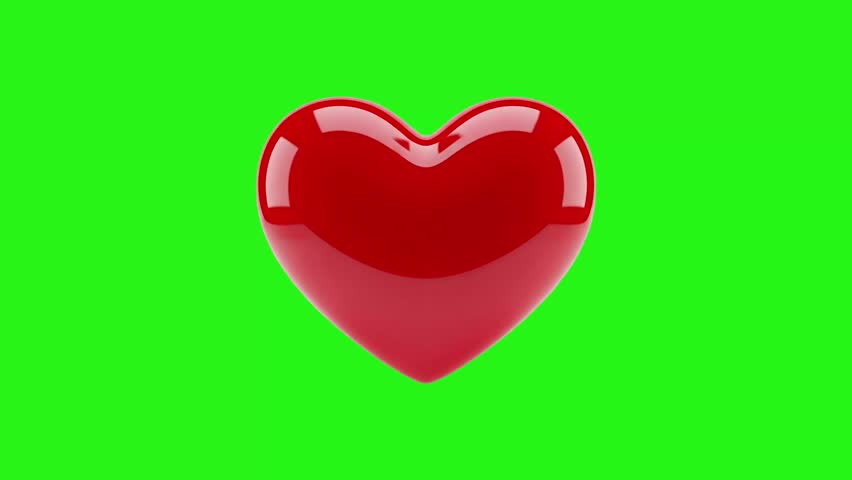 Animated 3D heart icon on green screen background for health or romance visuals