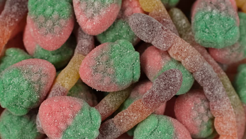 Dessert Jelly Gummy Candies. Different color of Fruit Jelly Gummy Candies close up, rotation