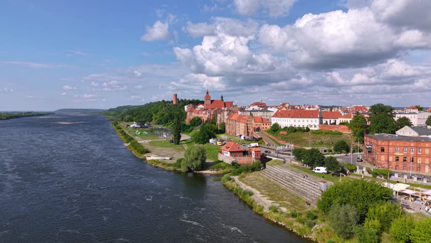 Beautiful architecture of Grudziadz with granaries at Wisla river, Poland