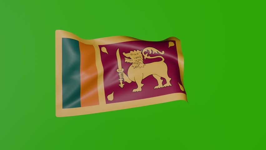 Sri Lanka Waving National Flag Waving on Green Background	