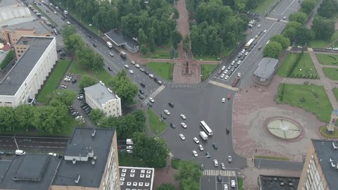 Drone Rotating above Urban Crossroads Podolsk