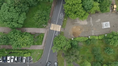 Drone Flying Sideways above Road Park