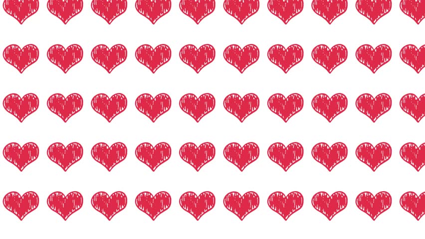 Romantic seamless heart pattern featuring red doodle-style hearts on white background. Ideal for Valentine’s Day, wedding invitations, branding, and romantic social media content.