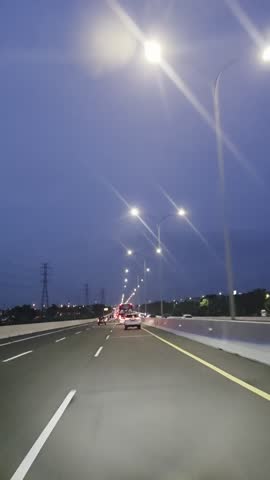 
night atmosphere on the toll road decorated with street lights