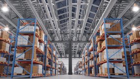 Spacious warehouse with stacked boxes on racks, showcasing storage organization, logistics, inventory management, and industrial operations. - Powered by Shutterstock - Get 15% off with code: PIKWIZARD15