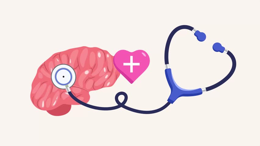 Mental Health Brain Care Concept. Mental health concept. Full length animation illustration. High quality 4k footage