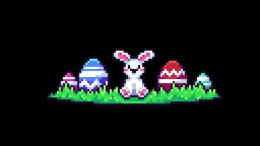 Pixel art Easter bunny idle animation seamless loop with outline