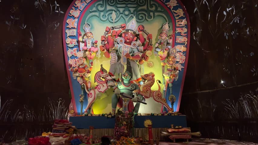 Statue of Durga idol in Kolkata, tribal look