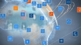 Animation of icons, data processing and globe on violet background. global connections, data processing and technology concept digitally generated video. - Powered by Shutterstock - Get 15% off with code: PIKWIZARD15