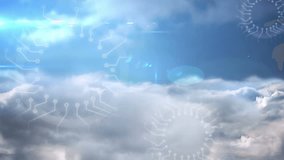 Animation of network of connections over digital city network of clouds in clouds. Global digital interface technology and networking concept digitally generated video. - Powered by Shutterstock - Get 15% off with code: PIKWIZARD15