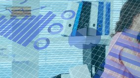 Animation of financial data processing over diverse doctors discussing work in hospital. Global medicine, healthcare, computing and digital interface concept digitally generated video. - Powered by Shutterstock - Get 15% off with code: PIKWIZARD15