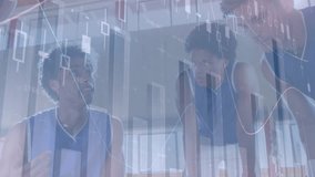 Animation of financial data processing over diverse basketball players. global business, sport and data processing concept digitally generated video. - Powered by Shutterstock - Get 15% off with code: PIKWIZARD15