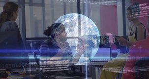 Animation of globe and financial data processing over diverse business people in office. Global business, finance and data processing concept digitally generated video. - Powered by Shutterstock - Get 15% off with code: PIKWIZARD15