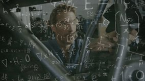 Animation of mathematical equations over caucasian male mechanic in workshop. Global business and digital interface concept digitally generated video. - Powered by Shutterstock - Get 15% off with code: PIKWIZARD15