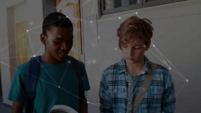 Animation of network of connections over diverse schoolchildren walking. Technology, education and digital interface concept, digitally generated video. - Powered by Shutterstock - Get 15% off with code: PIKWIZARD15